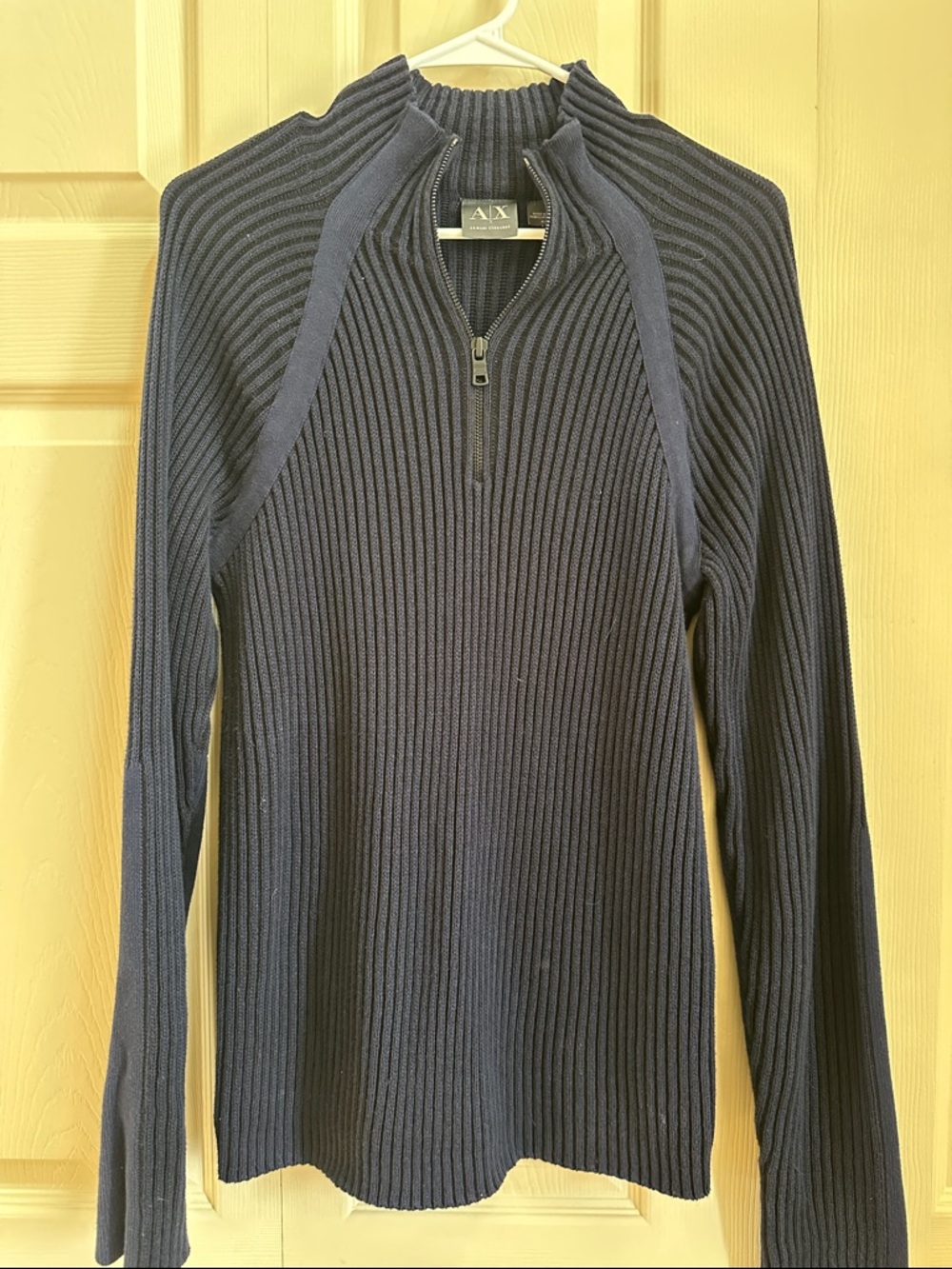 A/X Armani Exchange Men's Navy Ribbed Quarter-Zip Sweater